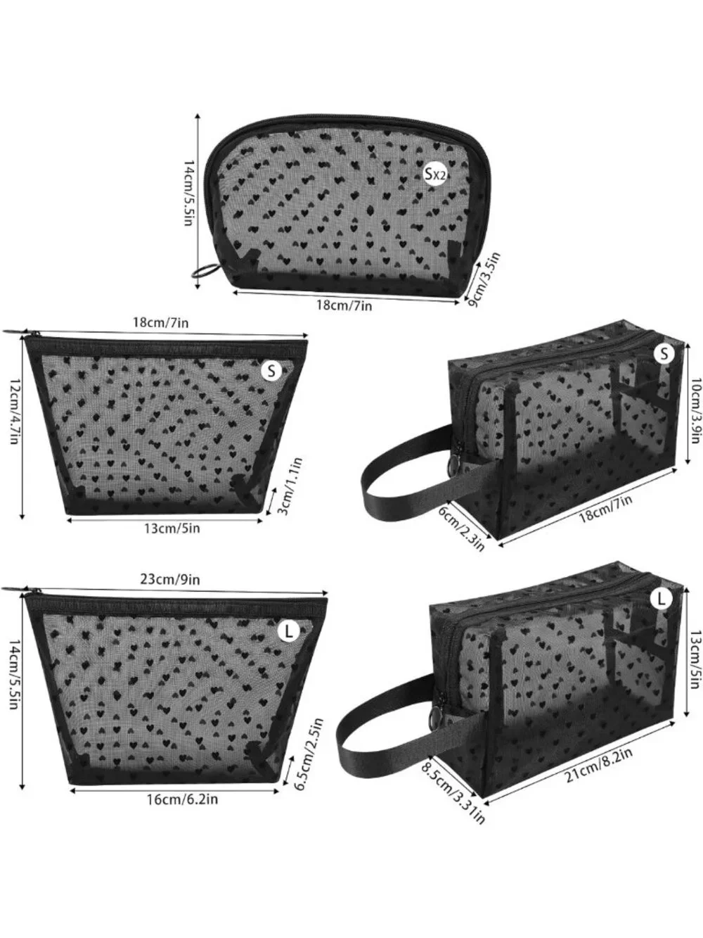 6-Piece Zipper Mesh Makeup Bag Set - Portable Clear Cosmetic & Toiletry